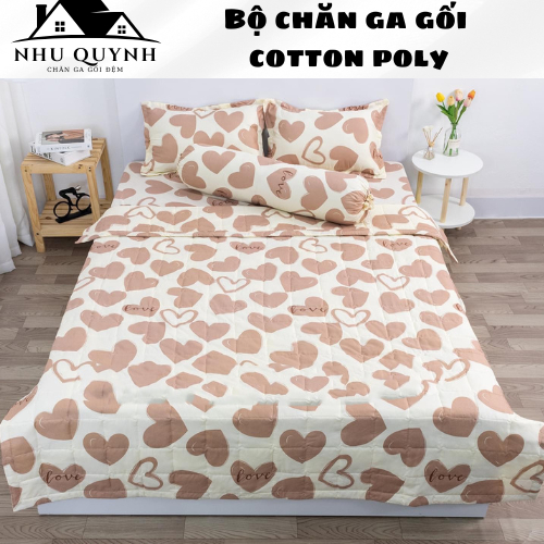Bộ chăn ga gối 💖m6/m8💖 drap giường poly, ga trải giường + 2 vỏ gối nằm+1 vỏ ôm+1 chăn hè đơn giản