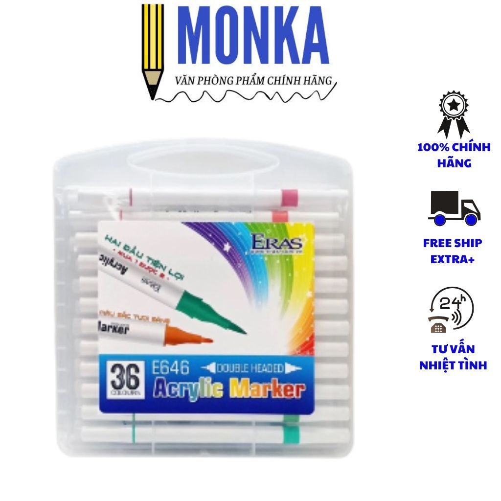 Hộp Bút Dạ Màu 2 Đầu Acrylic 36 Màu Eras E646 - Màu Hội Họa, Mỹ Thuật