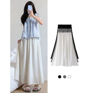 Quần ống rộng dài bigsize nữ chất đũi vân mây Quần giả váy lửng cạp cao lưng chun tiện lợi mát mẻ che khuyết điểm