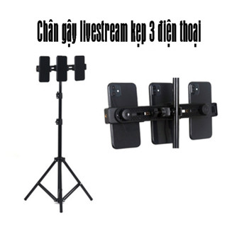 Phụ kiện livestream thanh ngang kẹp 3 máy điện thoại livestream quay phim chân gậy livestream