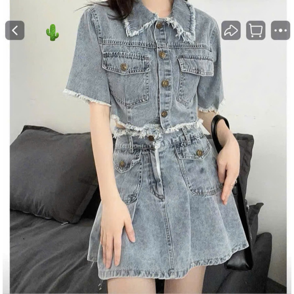 Set jean tua rua cv xếp li  Chất: jean đẹp pc