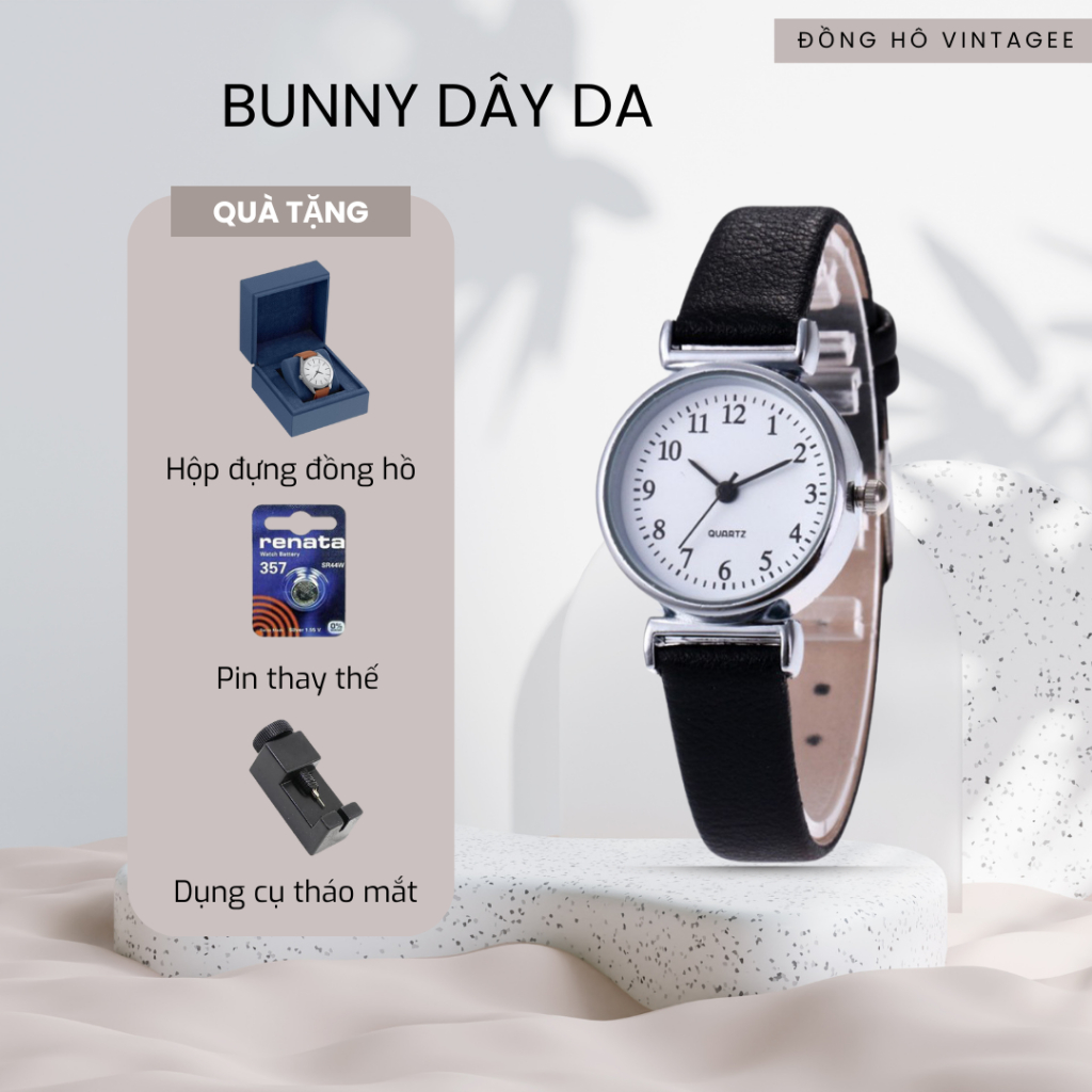 Đồng hồ nữ QUARTZ dây da mảnh đơn giản nhỏ gọn phong cách cổ điển vintagee phù hợp mọi lứa tuổi
