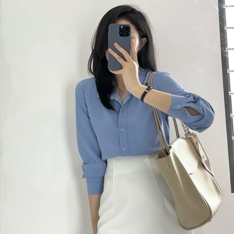 Áo sơ mi nữ màu trắng dài tay form rộng công sở kiểu Hàn Quốc chất mịn AAS441 | BigBuy360 - bigbuy360.vn