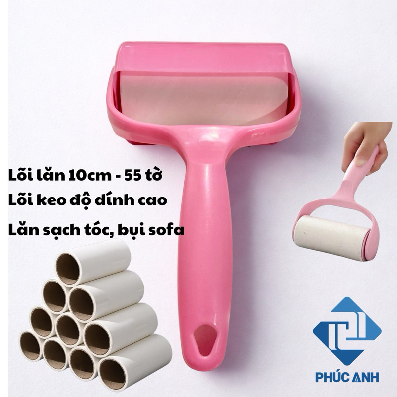 Set 5 -10 Lõi Lăn Bụi 10cm/55 tờ Làm Sạch Quần Áo, Lông Thú, Ga Giường Kèm Cây Lăn