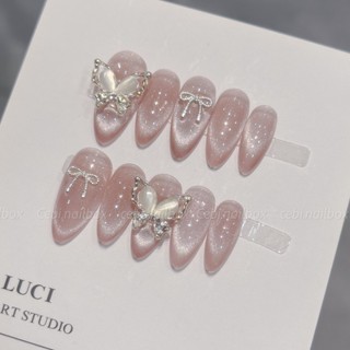  Móng úp thiết kế nailbox C971 thạch hồng mắt mèo đính nơ charm dễ thương tôn da kỷ yếu cebi.nailbox 
