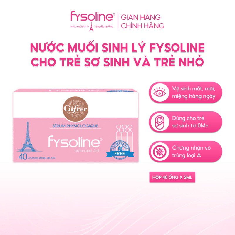Fysoline Nước muối sinh lý Pháp Fysoline / Hộp Hồng - Vệ sinh mắt, mũi, miệng cho bé / 1 ống x 5ml S