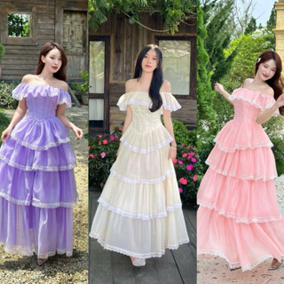  N1-Đầm Tiểu Thư Tầng Tơ Phối Ren Trễ Vai Dự Tiệc - Nhà Lỳ Có Maxi 