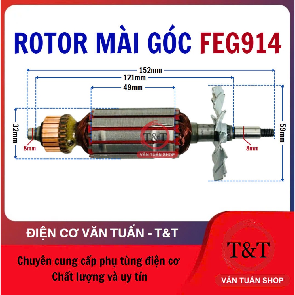 Rotor/ruột máy mài góc mã FEG914 ( than 21 ), rô mài góc FEG 914