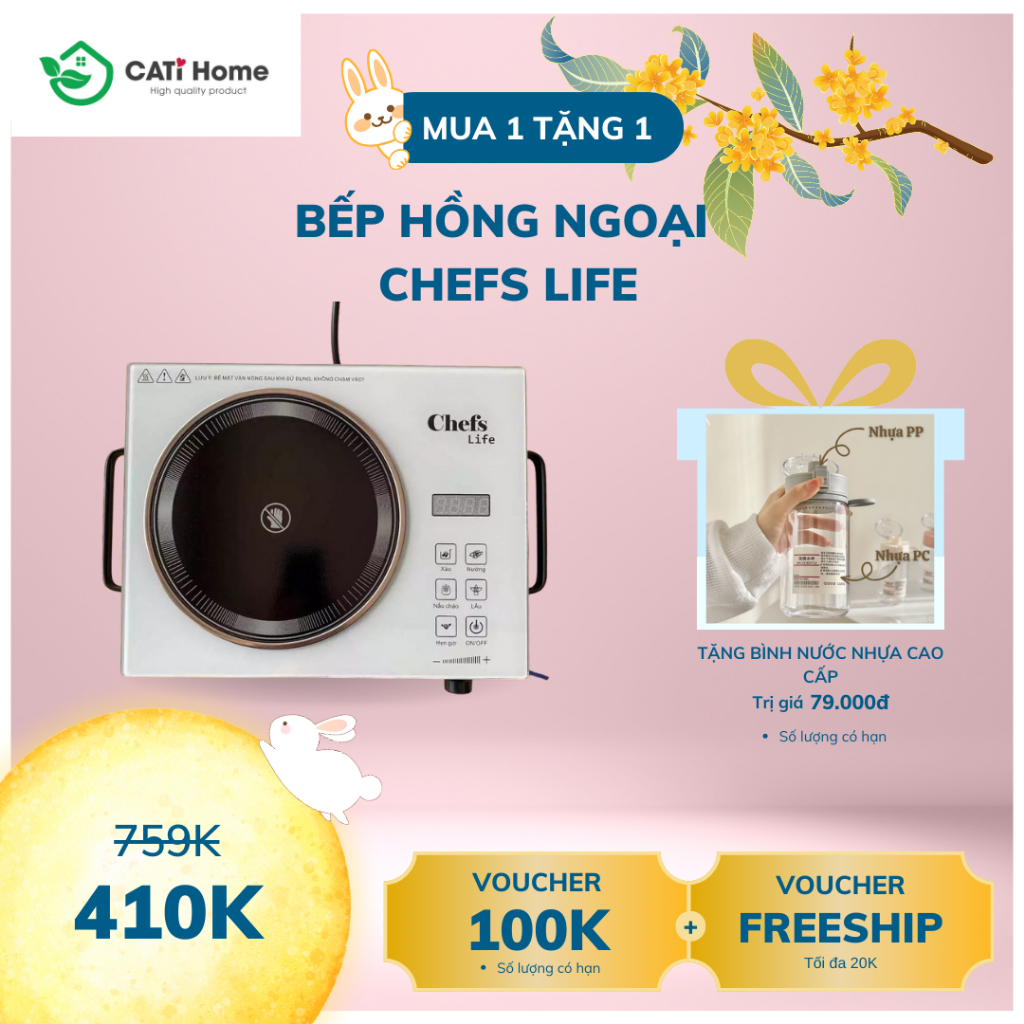 Bếp Hồng Ngoại Chefs Life Cảm Ứng 3500W Tặng Bình Nhựa Cao Cấp
