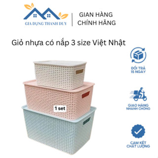 Giỏ Nhựa Có Nắp 3 Size Việt Nhật, Giỏ Đựng Đồ Đa Năng Tiết Kiệm Không Gian Phòng Khách, Rổ Nhựa Đựng Đồ Có Nắp Đậy