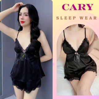  Bộ đồ ngủ mặc nhà phối ren áo hai dây có quai điều chỉnh phối quần short chất mát kèm mút sexy dành cho nữ bigsize CARY 