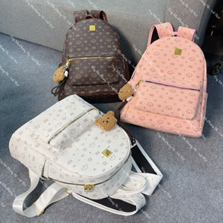 Balo đi học, đi chơi hoạ tiết gấu chi ooooo bản quai to 6 ngăn đựng vừa a4 chất da dày dặn (tặng kèm gấu treo)