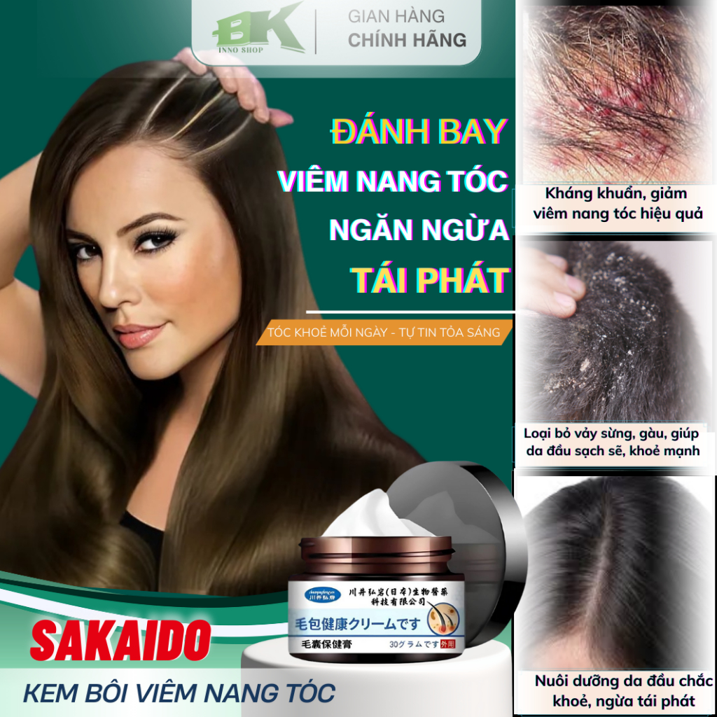 Kem Bôi Viêm Nang Tóc Sakaido 30g – Giảm Ngứa, Loại Bỏ Viêm Nang Tóc, Sạch Gàu, Vảy Nến,Dưỡng Da Đầu Khoẻ Mạnh | BK INNO