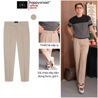  Quần Âu Nam Be Cạp Cao 2 Ly Ống Đứng HAPPYORSAD Be Kem   Beige Linen Trouser HOS - Menswear   