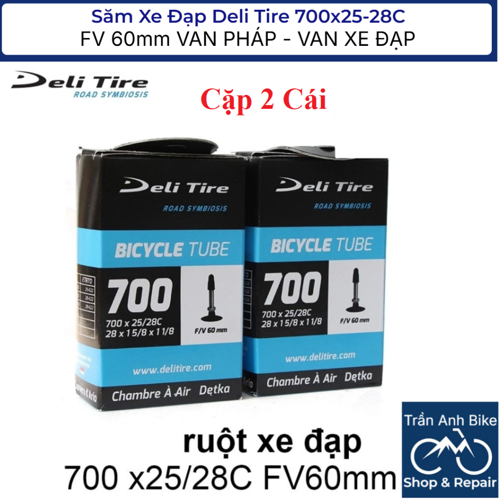 Cặp 2 Cái Săm Ruột Xe Đạp Deli Tire 700x25-28C 60mm VAN PHÁP - VAN XE ĐẠP