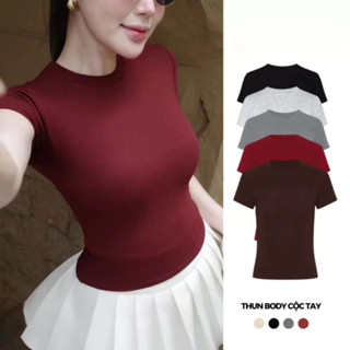 Áo thun cổ tròn KENCO BRAND chất thun gân tăm,Áo thun nữ form ôm Babytee,áo thun body thắt eo M208
