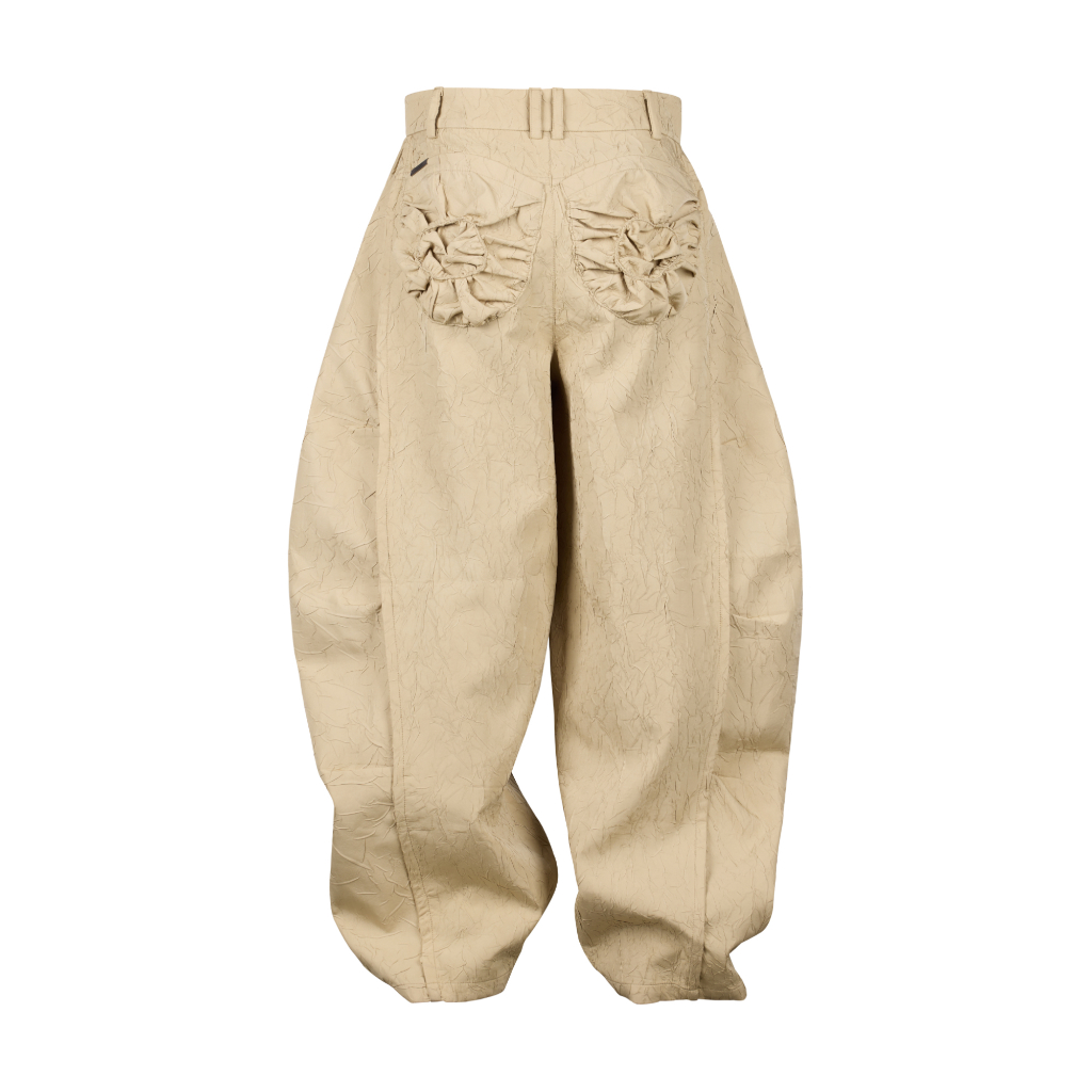 TSUN - Quần Balloon Cạp Cao Dáng Rộng Màu Be, Oversize - Vải Dập Nổi 3D -Túi Sau Nhún Bèo-Streetwear | BigBuy360 - bigbuy360.vn