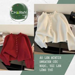 Áo Len Nữ Mintie – Sweater Cổ Tròn Cúc Ngọc, Vải Len Lông Thỏ Mềm Mại Giữ Ấm | Charmy Shop