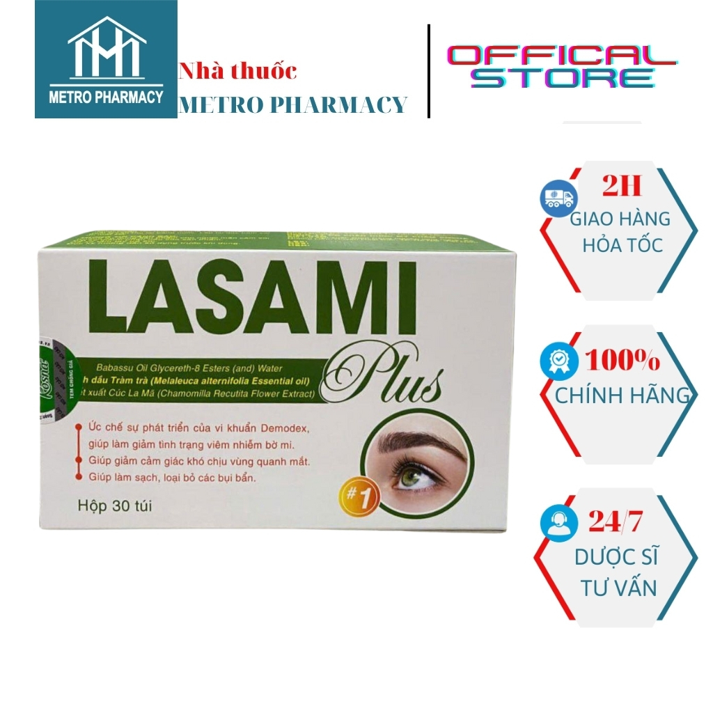 Lasami Plus-Gạc vệ sinh bờ mi, loại bỏ bụi bẩn, Demodex-Hộp 30 túi