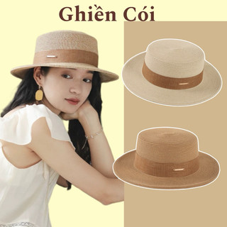 Nón cói, mũ cói chóp phẳng vành nhỏ cho cho nam và nữ đi biển, chụp ảnh thời trang GHIỀN CÓI