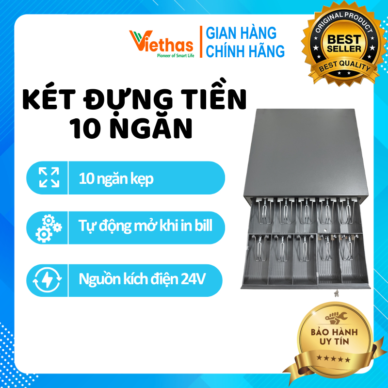 [HỎA TỐC HCM] Két đựng tiền thu ngân 10 ngăn - Kết nối máy in hóa đơn, Ngăn kéo đựng tiền