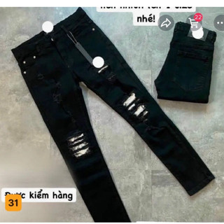  quần bò jean nam dài xanh vá gối đỏ mẫu mới hot form ôm nhẹ skinny chất jean co giãn bền màu 
