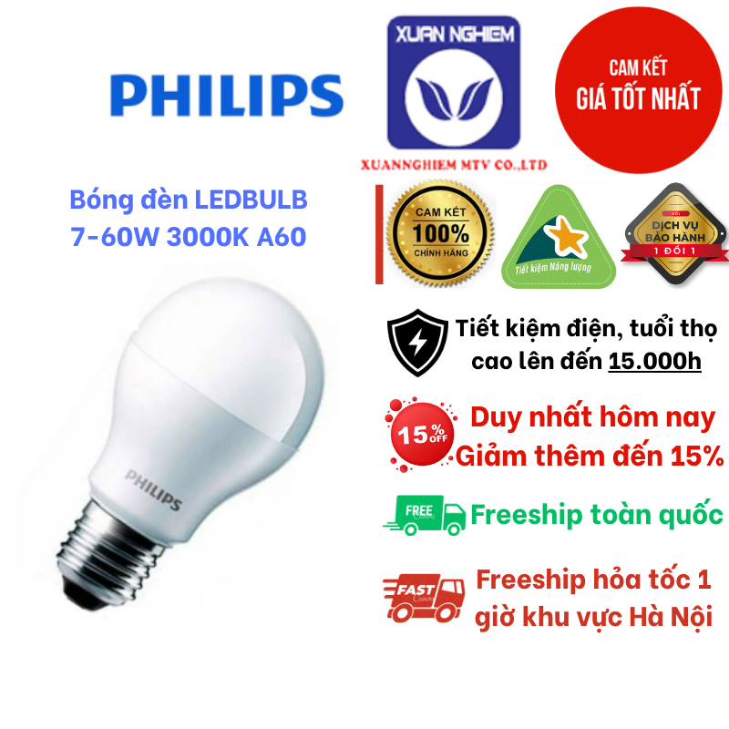 Bóng đèn LEDBULB 7-60W 3000K A60