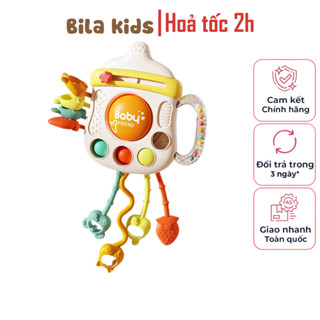 Đồ chơi cho bé gặm nướu cho trẻ sơ sinh BILA KIDS  bằng silicon có dây rút hình bình sữa giai đoạn bé mọc răng, vận động