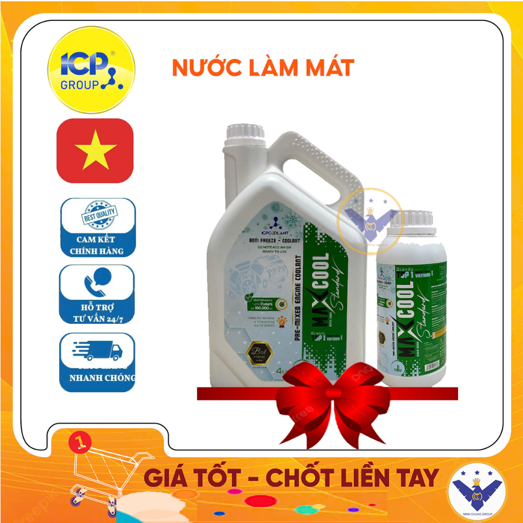 Nước làm mát màu xanh, Maxcool can 4L tặng lon 500ml