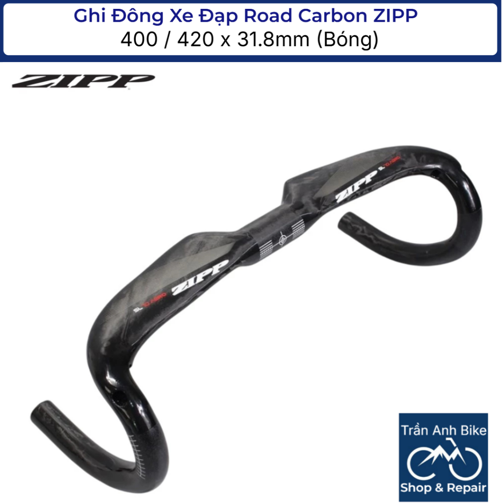 Ghi Đông Cong Dẹp Xe Đạp Road Carbon ZIPP 400 / 420 x 31.8mm (Bóng)