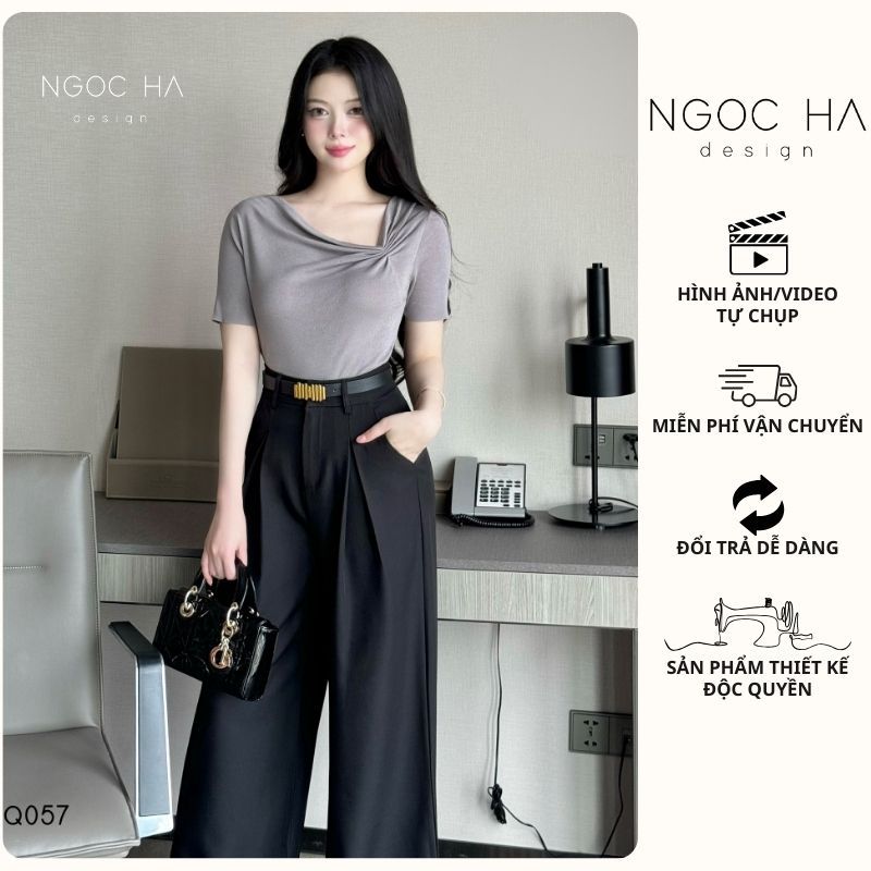 Áo thun nữ Mira Top, Áo Kiểu Tay Ngắn - Áo Thun Nhún Lệch Cổ basic, sang chảnh NGOC HA Design A1048