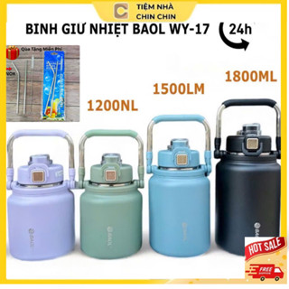 Bình giữ nhiệt 24h BAOL Y17 dáng lùn, miệng rộng inox 304 có ống hút dung tích 1200ml,1500ml,1800ml Tặng kèm 3 quà tặng