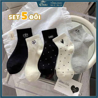 Tất vớ nam nữ cổ lửng set 5 đôi thấm hút mồ hôi tốt, chất liệu mềm mại co giãn thoáng khí - Ekiu Shop