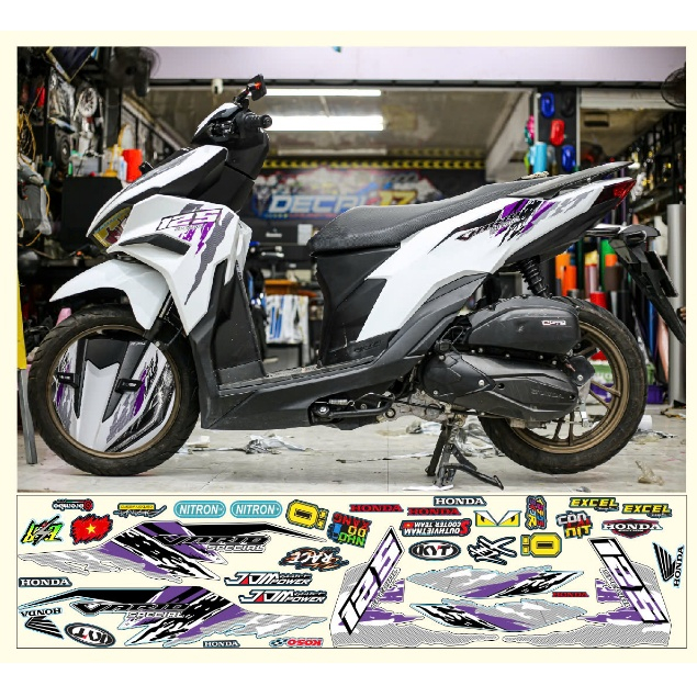 Tem  Chế Vario 125 Trắng Tím Decal 3 lớp bền màu