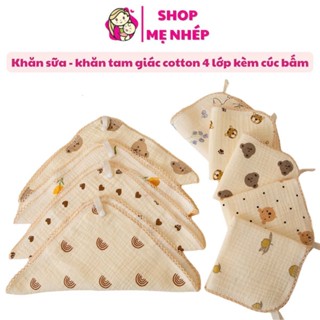  Khăn sữa cotton 4 lớp có cúc bấm khăn yếm tam giác mềm mịn cao cấp họa tiết đáng yêu cho bé 