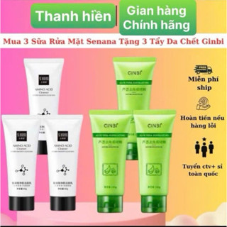 ( MUA 3 TẶNG 3 ) Combo Tổng 6 Tuýp Gồm Có 3 Tuýp Sữa Rửa Mặt Senana + 3 Tuýp Tẩy Tế Bào Chết Ginbi Lô Hội 100Ml