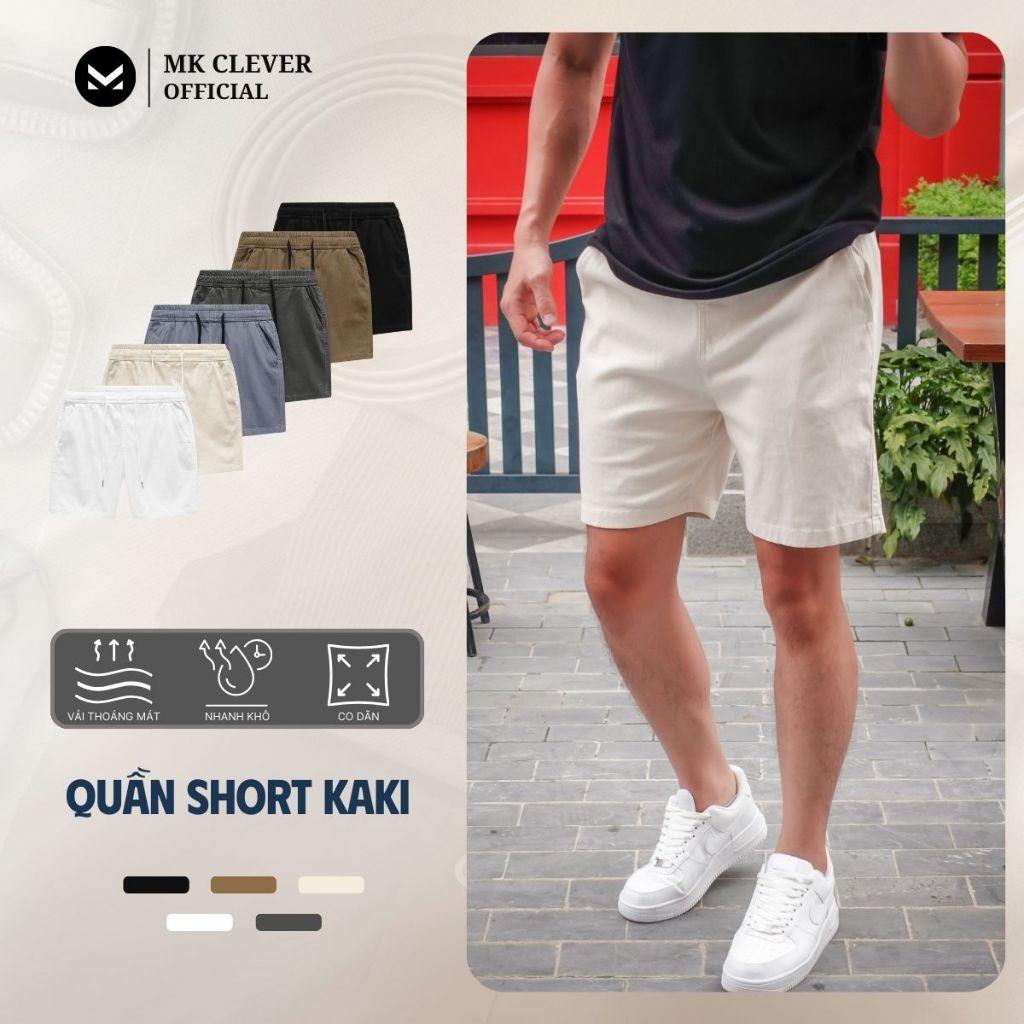 Quần short nam vải Kaki  MK CLEVER cạp chun thoáng mát trẻ trung, form trên gối mặc hàng ngày