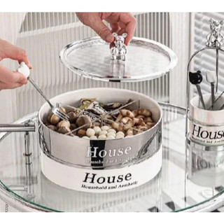 Bộ Khay Sứ Đựng Bánh Mứt Kẹo Cao Cấp -GDHT- Khay mứt 2 tầng Thích Hợp Dùng Trong Ngày Lễ Tết