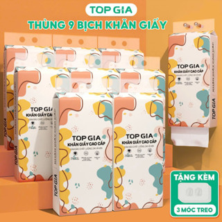Khăn giấy rút Top Gia thùng 9 bịch thiết kế treo tường thông minh, tiện lợi, siêu dai và mềm mịn