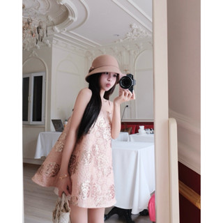 Brand Cherie - ROSÉ TOP Áo hai dây Tafta phối lưới hoa ánh kim bắt mắt