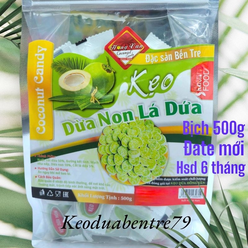 Kẹo dừa dứa non Hồng Vân ( bịch 500g, Hsd 6 tháng )