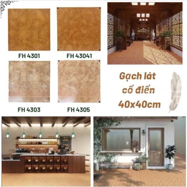 Gạch 40x40cm giả cổ men matt, gạch cổ nâu da bò, gạch 40x40cm lát phòng thờ, gạch phong cách cổ điển