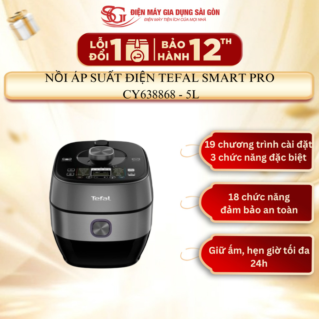 NỒI ÁP SUẤT ĐIỆN TEFAL SMART PRO - CY638868 - 5L
