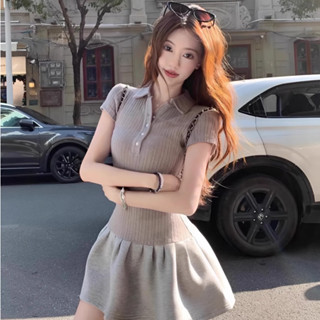 (Xả Kho) Váy polo ngắn tay ôm body xếp ly xoè