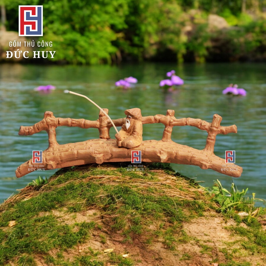 Mô hình gốm cây cầu tre mini 14cm trang trí hòn non bộ chậu cây bonsai