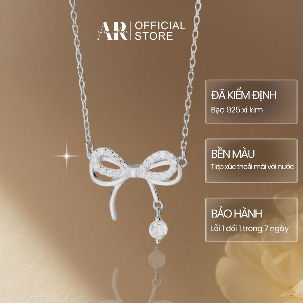 Dây chuyền bạc 925 xi bạch kim vòng cổ Ribon-AURA SILVER-DC52