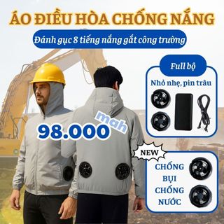 Áo Điều Hoà 2 Quạt 98000mah Cho Công Nhân Công Trình Chống Nắng Gắt - Áo Quạt Làm Mát Có Mũ