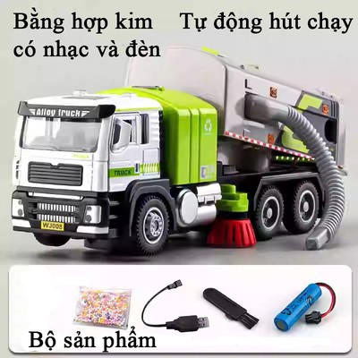 Đồ chơi xe quét rác vệ sinh đường phố tự chạy KAVY có ống hút bằng hợp kim có nhạc và đèn
