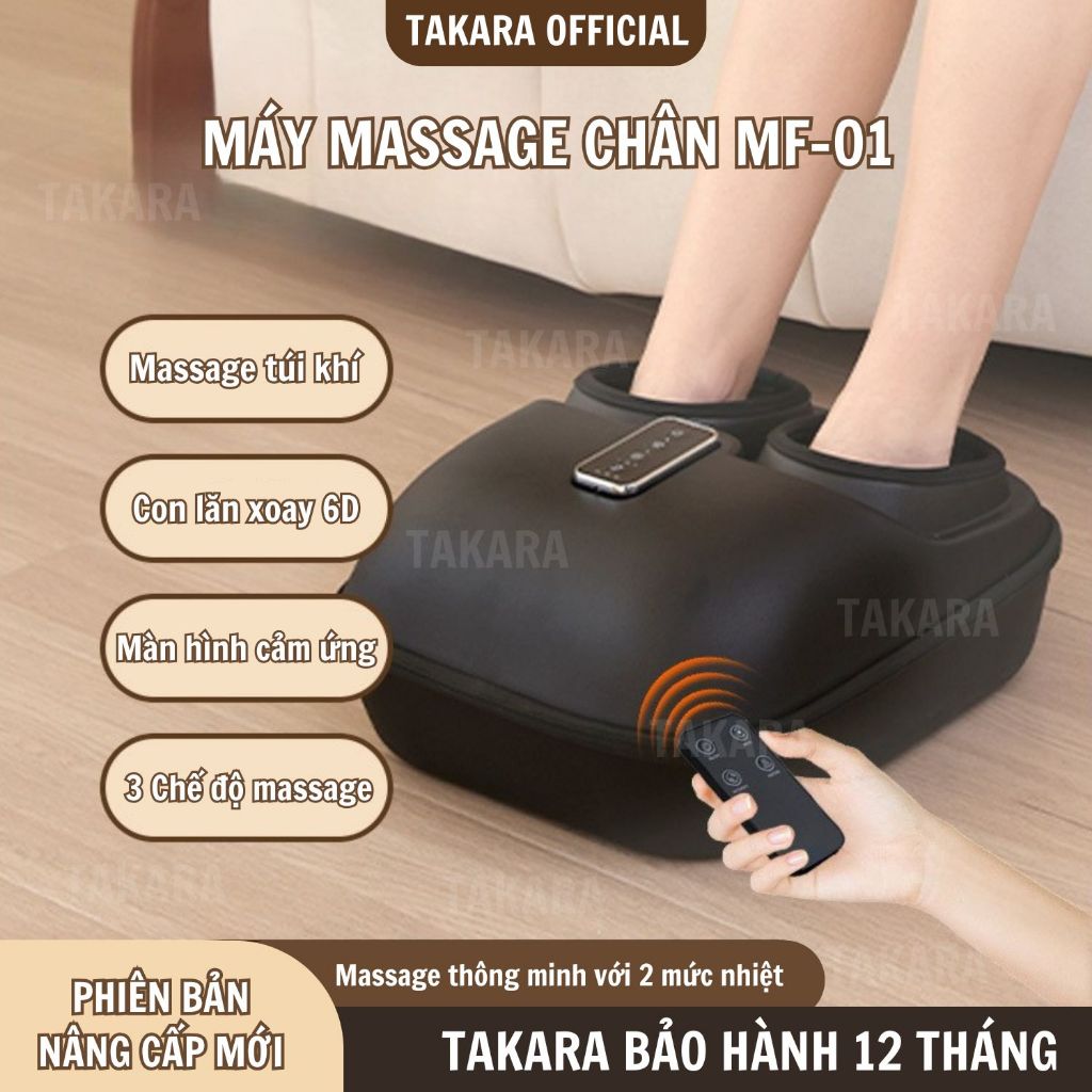 Máy massage chân Takara MF-01 mát xa túi khí có bi xoay 6D kết hợp với 2 mức nhiệt chườm nóng