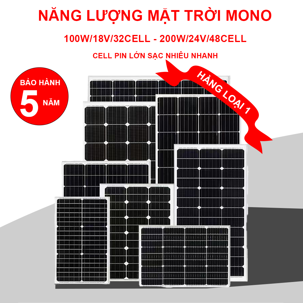 Tấm Pin Năng Lượng Mặt Trời Mono Enerjoy 200W/48Cell-100W/32Cell Sạc siêu Nhanh  tặng Kèm Dây Kết Nố